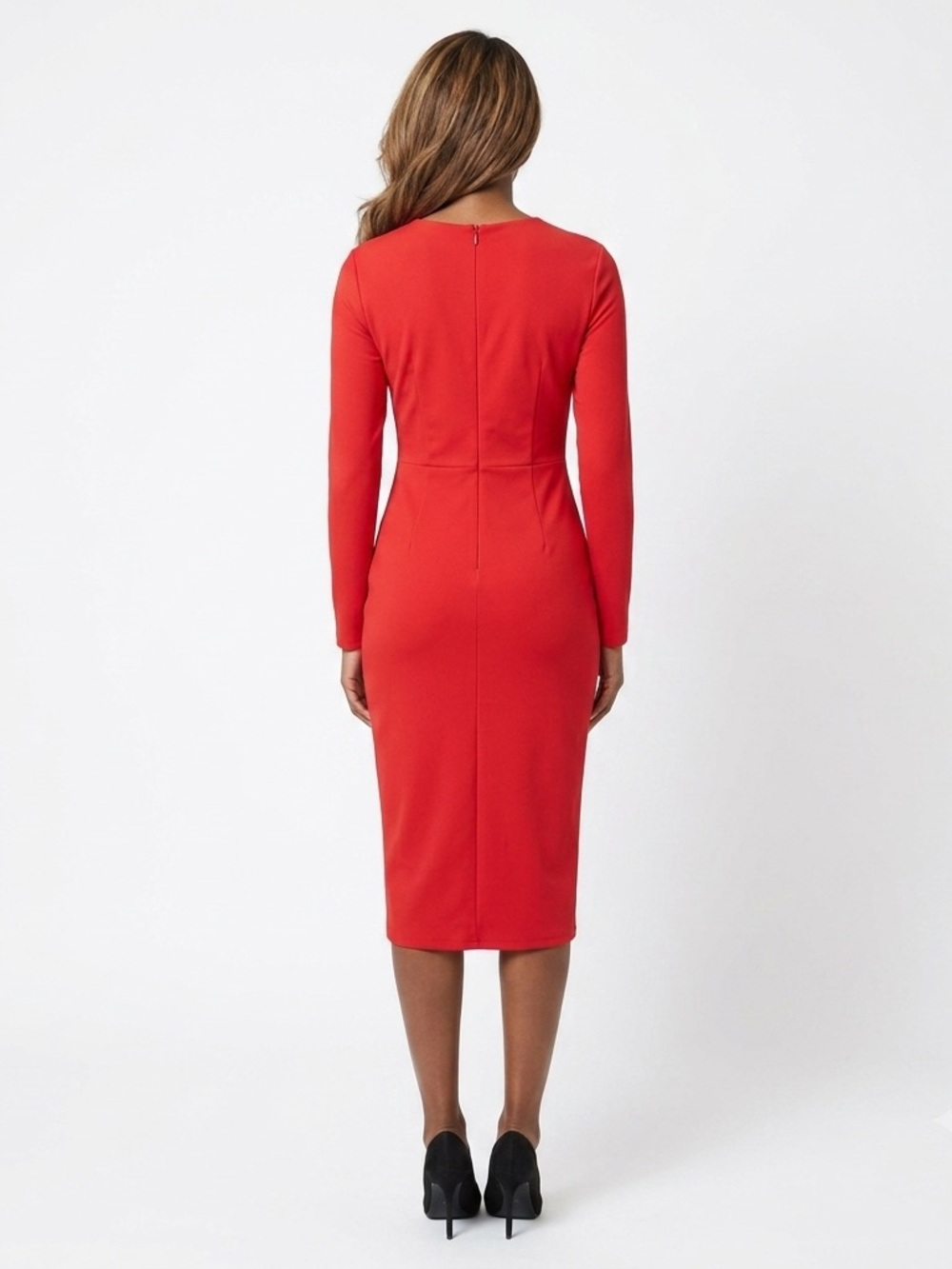 IPONA Elegant Faux Wrap Red High Low Midi Dress Size M - Picture 2 of 7